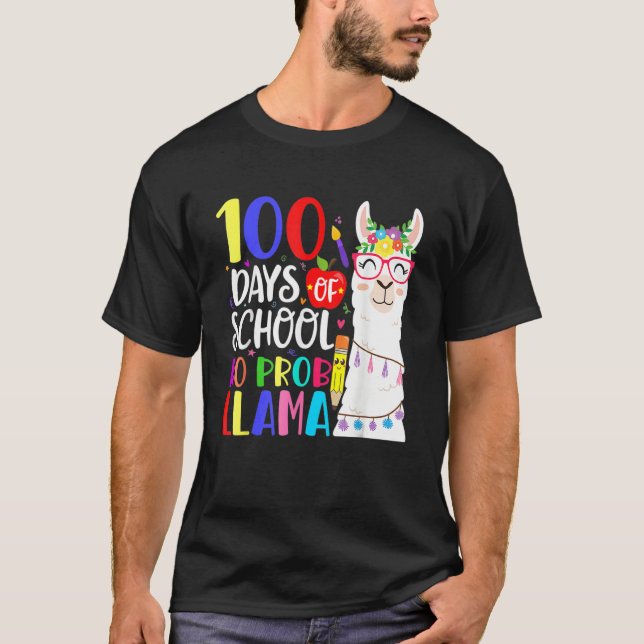 Camiseta 100 Dias De Escola Sem Problema Llama Llama Profes (Frente)