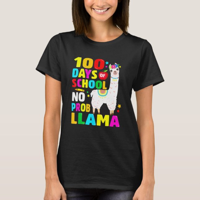 Camiseta 100 Dias De Escola Sem Problemas Menina Lhama 100º (Frente)