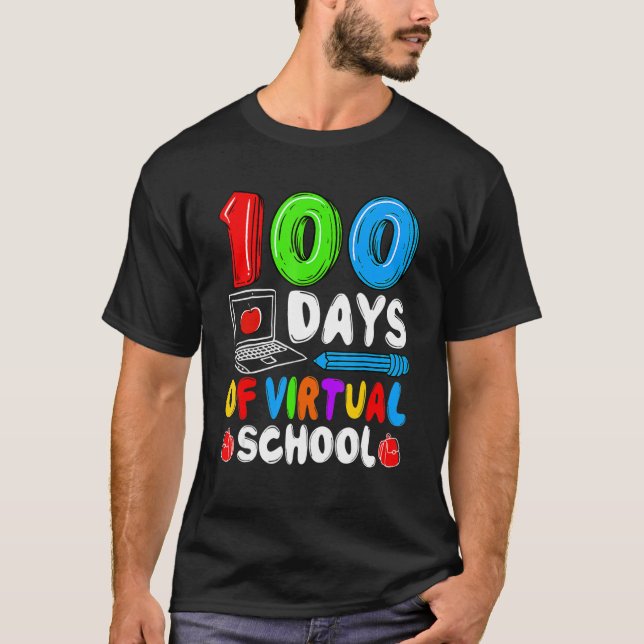 Camiseta 100 Dias De Escola Virtual Engraçado 100º Dia De E (Frente)