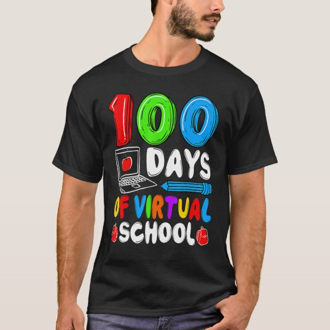 Camiseta 100 Dias De Escola Virtual Engraçado 100º Dia De E (Frente)