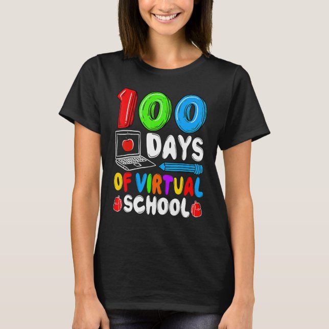 Camiseta 100 Dias De Escola Virtual Engraçado 100º Dia De E (Frente)