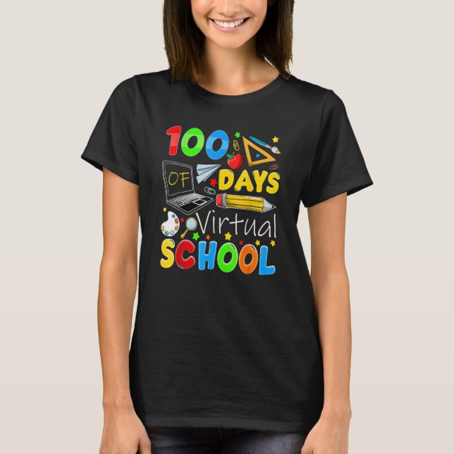 Camiseta 100 Dias De Escola Virtual Professor 100º Dia De S (Frente)