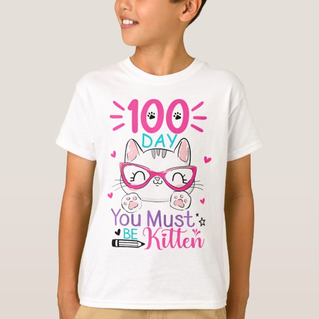 Camiseta 100 Dias De Escola Você Deve Ser Gatinho Gato 100  (Frente)