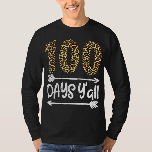 Camiseta 100 Dias De Escola Y'all Leopard Imprimem 100º Ens (Frente)