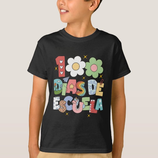 Camiseta 100 Dias De Escuela Professora Bilíngue Espanhola (Frente)