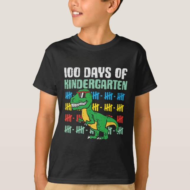 Camiseta 100 Dias De Jardim Infantil Trex Dinossaur 100 Dia (Frente)