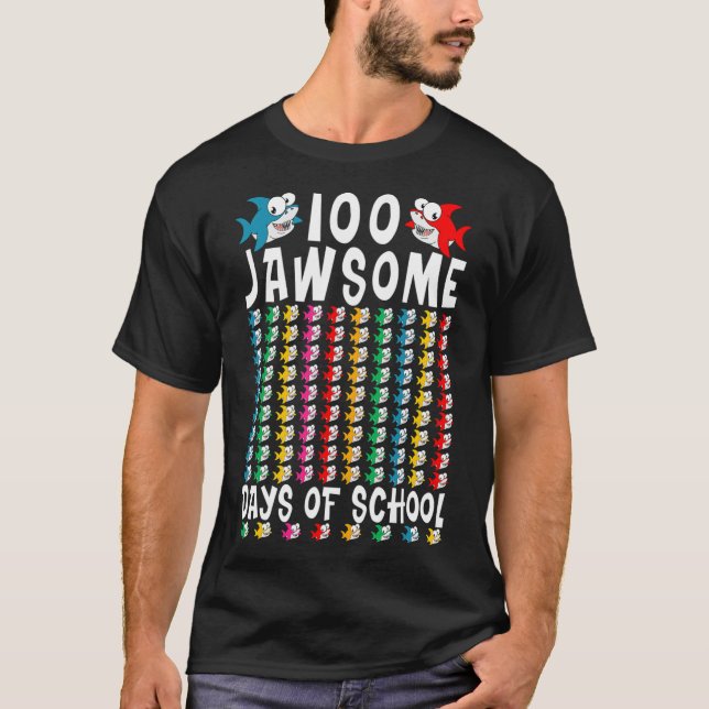 Camiseta 100 Dias de Jawsome de Tubarão Escolar 100º Dia de (Frente)