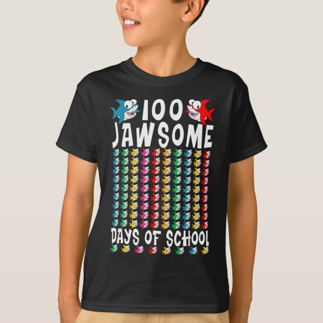 Camiseta 100 Dias de Jawsome de Tubarão Escolar 100º Dia de (Frente)