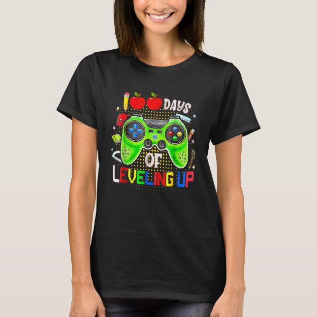 Camiseta 100 Dias De Jogo De Vídeo Escolar Nivelando 100º D (Frente)