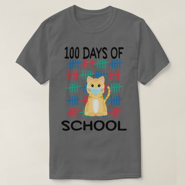 Camiseta 100 Dias De Máscara De Gato Escolar (Frente do Design)
