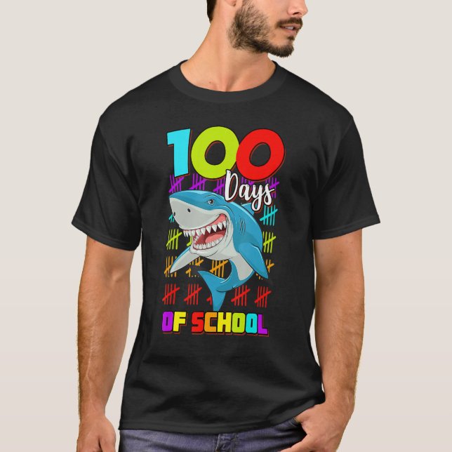 Camiseta 100 Dias De Meninas De Tubarões Escolares 100 Dias (Frente)