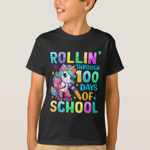 Camiseta 100 Dias De Meninas De Unicórnio Escolar 100 Dias