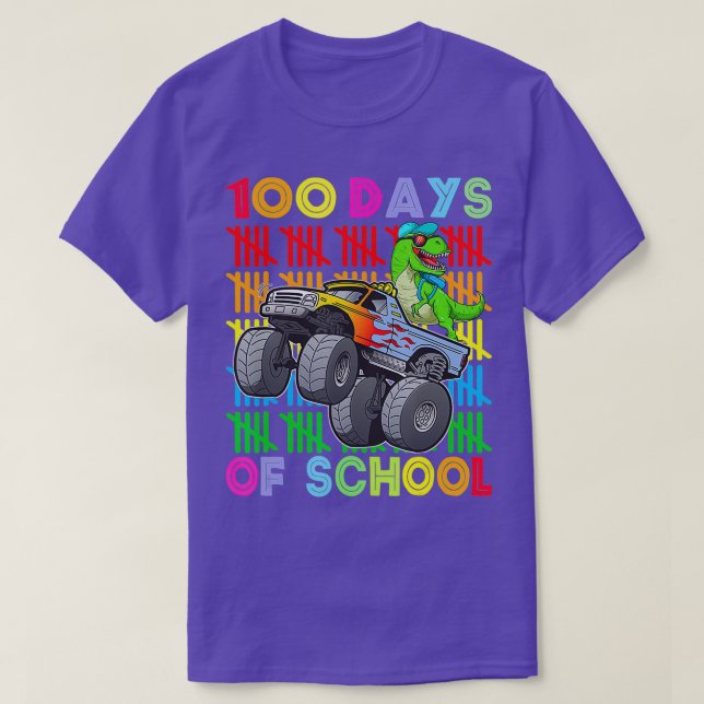 Camiseta 100 Dias De Meninos Dinossauros De Monstro Escolar (Frente do Design)