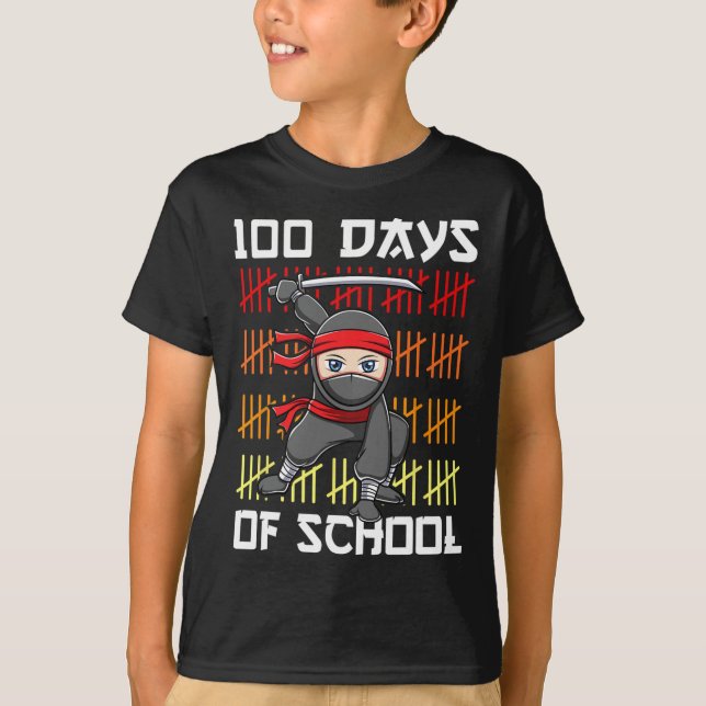 Camiseta 100 Dias De Ninja Escolar Para Crianças Arte Marci (Frente)