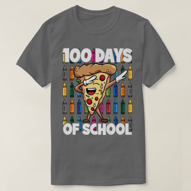 Camiseta 100 Dias de Pizza de Pepperoni para Dabbing Escola (Frente do Design)