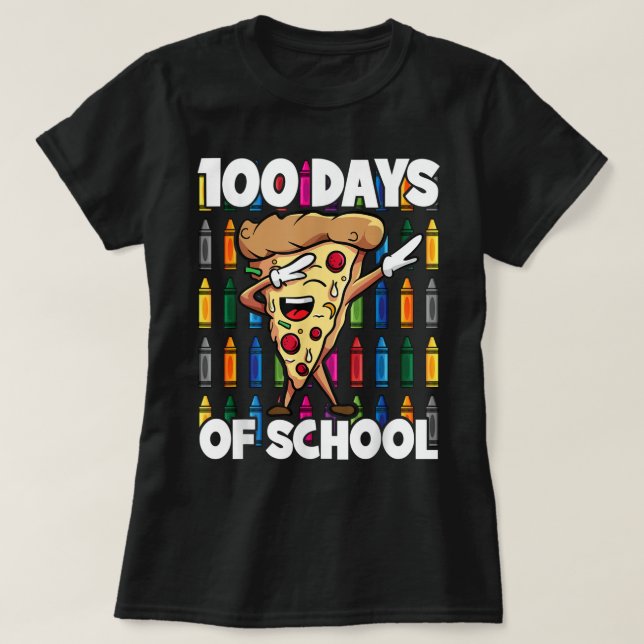 Camiseta 100 Dias de Pizza de Pepperoni para Dabbing Escola (Frente do Design)
