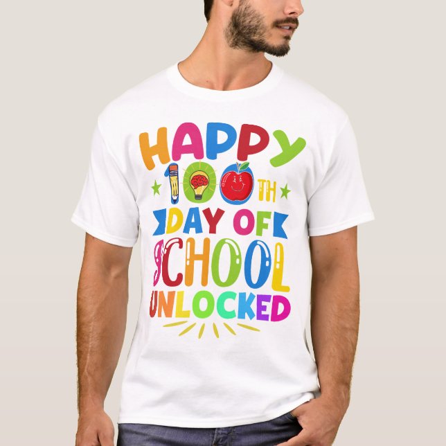 Camiseta 100 Dias De Pré-K - Feliz 100º Dia Da Escola (Frente)