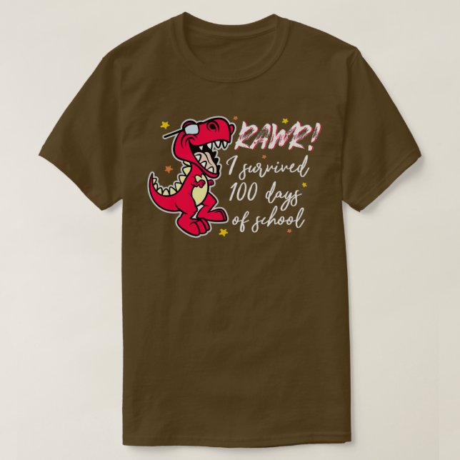 Camiseta 100 Dias De Presente Escolar Para Crianças Dinossa (Frente do Design)