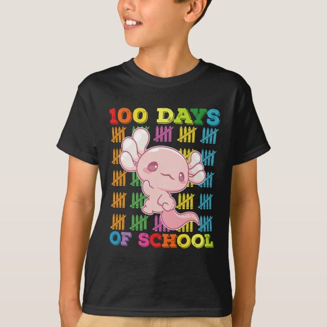 Camiseta 100 Dias De Professora Axolotl Escolar (Frente)