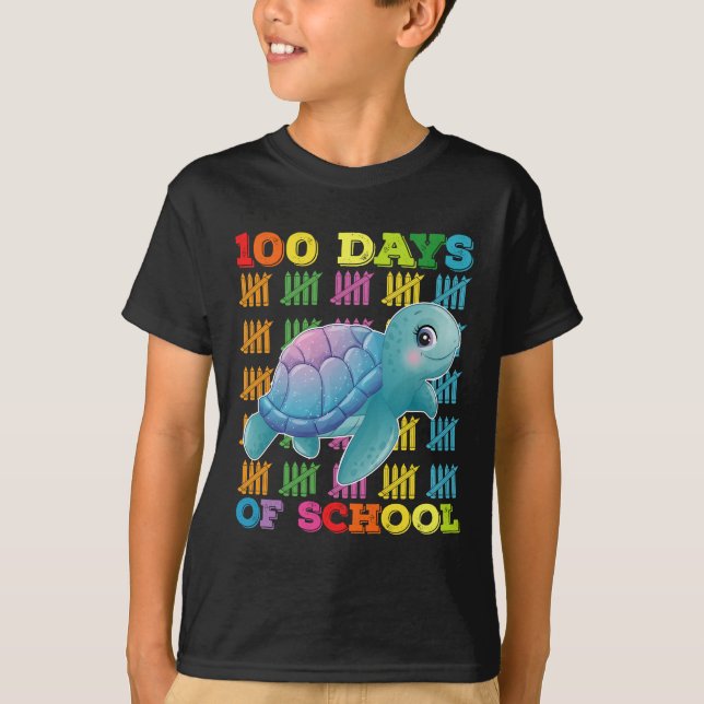 Camiseta 100 Dias De Professora De Tartarugas Escolares (Frente)