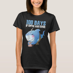 Camiseta 100 Dias De Professora De Tubarão Gato-Café E Caos