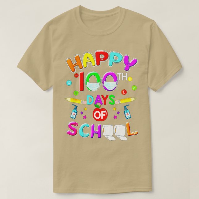 Camiseta 100 Dias De Professora Em Máscara Escolar E Estuda (Frente do Design)