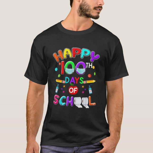 Camiseta 100 Dias De Professora Em Máscara Escolar E Estuda (Frente)