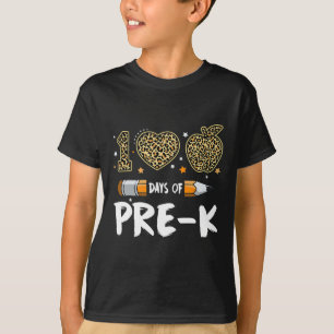 Camiseta 100 Dias De Professora Pré-K Aluno Leopard Feliz 1