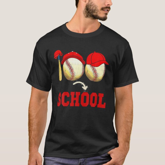 Camiseta 100 Dias De Professores De Basebol Escolar 100 Dia (Frente)