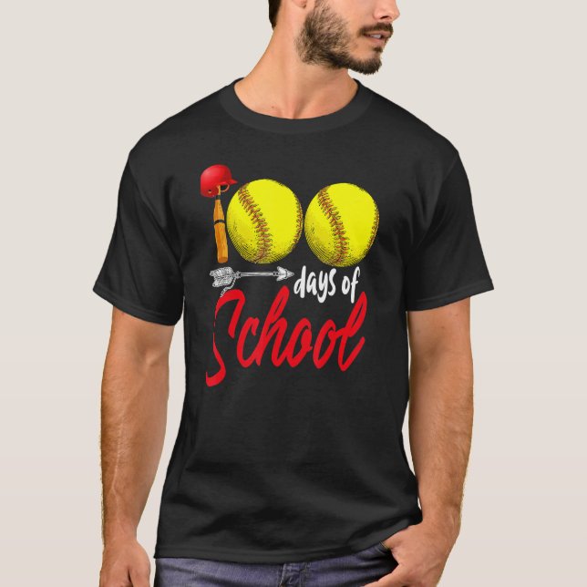 Camiseta 100 Dias De Professores De Softball Escolar 100 Di (Frente)