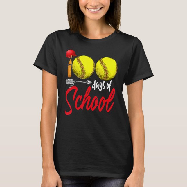 Camiseta 100 dias de Professores de Softball escolar 100 di (Frente)