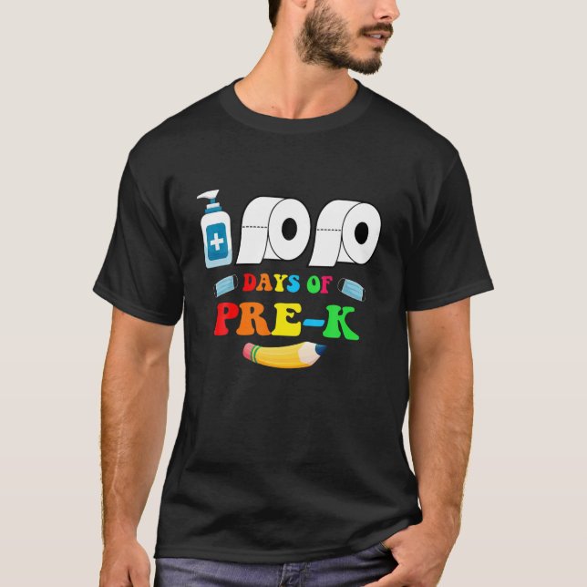 Camiseta 100 Dias De Rosto Pré-K Da Escola De Volta À Escol (Frente)