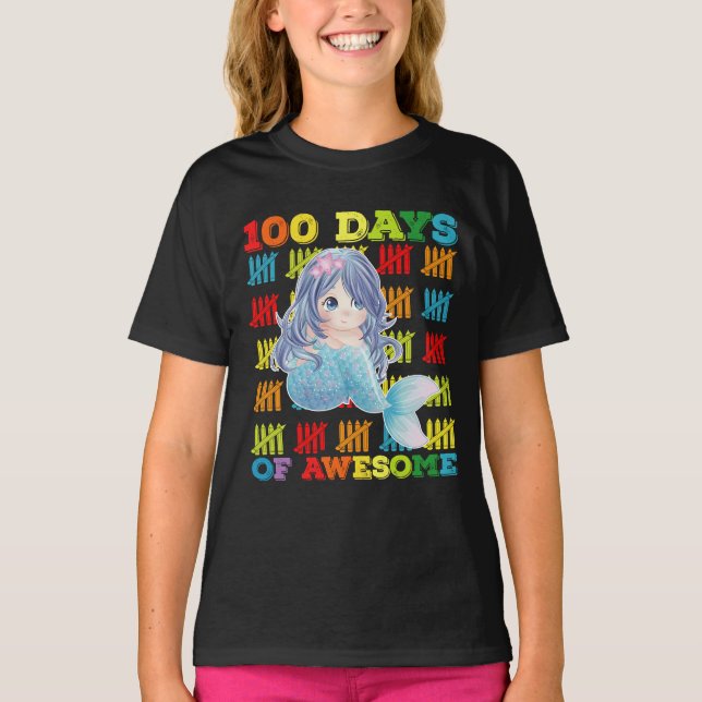 Camiseta 100 Dias De Sereia Fantástica 100º Dia Da Escola (Frente)
