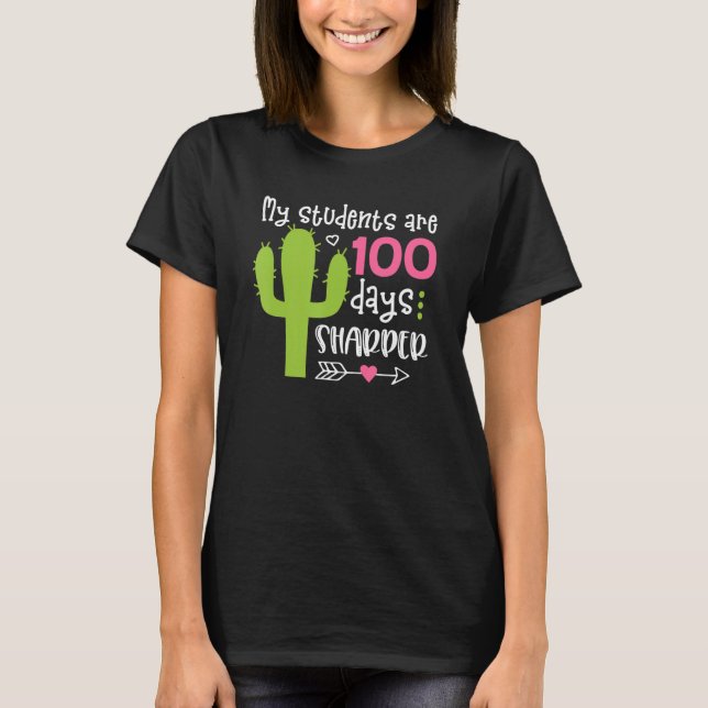 Camiseta 100 Dias de Sharper Cactus Professores Feliz 100.º (Frente)