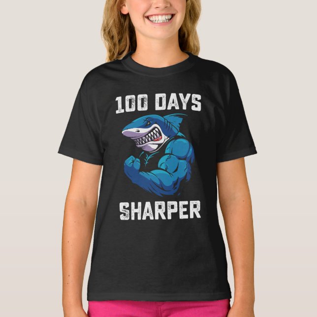 Camiseta 100 Dias De Sharper Shark 100.º Dia De Gym Escolar (Frente)