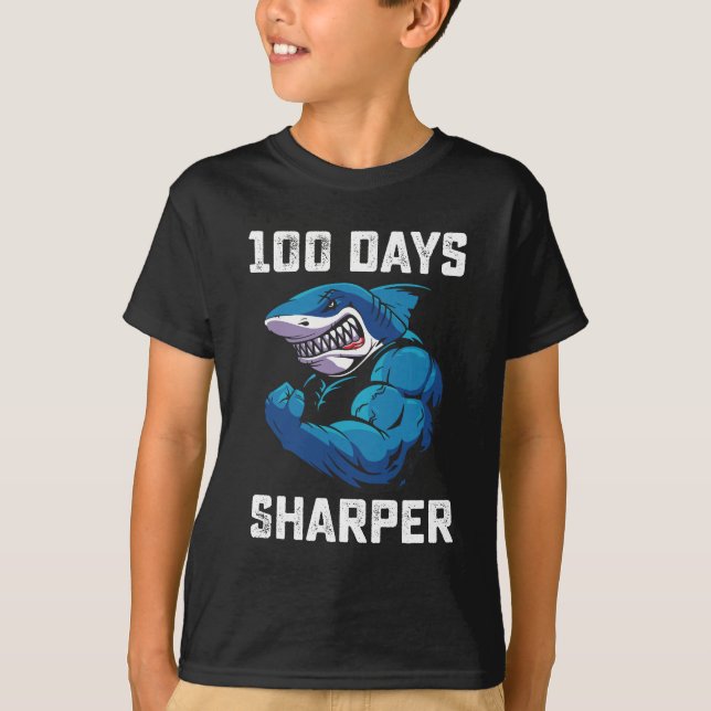 Camiseta 100 Dias De Sharper Shark 100.º Dia De Gym Escolar (Frente)