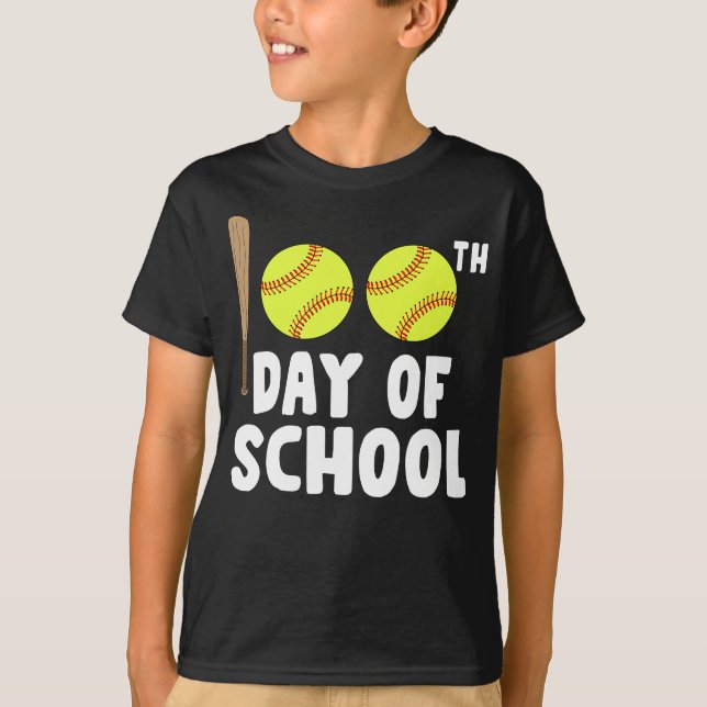 Camiseta 100 dias de softball escolar engraçado (Frente)