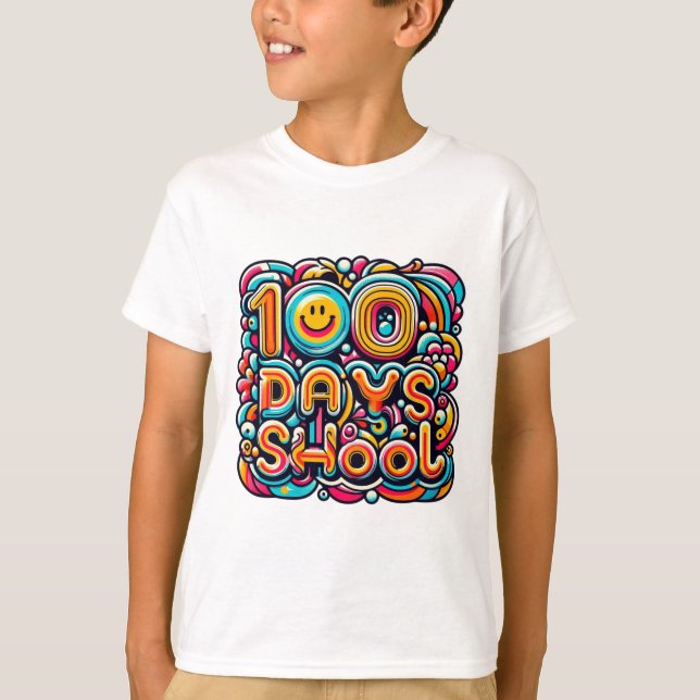 Camiseta 100 dias de Tee Escola - Celebração Desenhada à Mã (Frente)