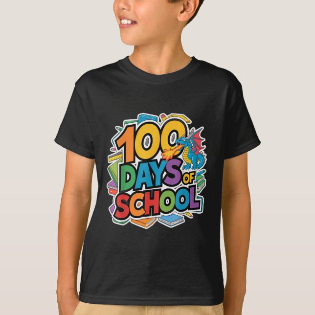 Camiseta 100 Dias De Tema De Dragão Escolar Crianças Profes (Frente)