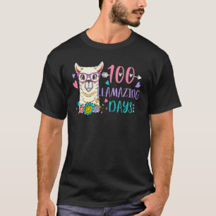 Camiseta 100 Dias Llamativos Lhama 100º Dia de Aula Ensinar