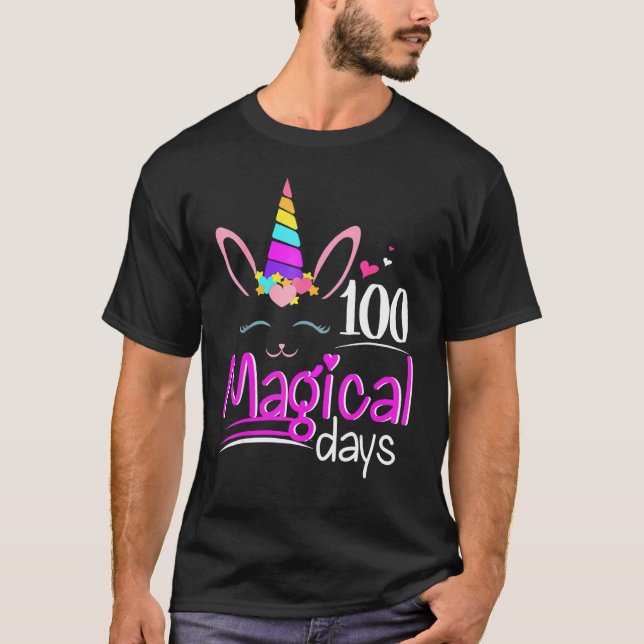 Camiseta 100 Dias Mágicos 100º Dia de Menina Unicórnio (Frente)