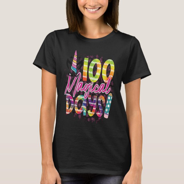 Camiseta 100 dias mágicos de colégio unicórnio aluno profes (Frente)