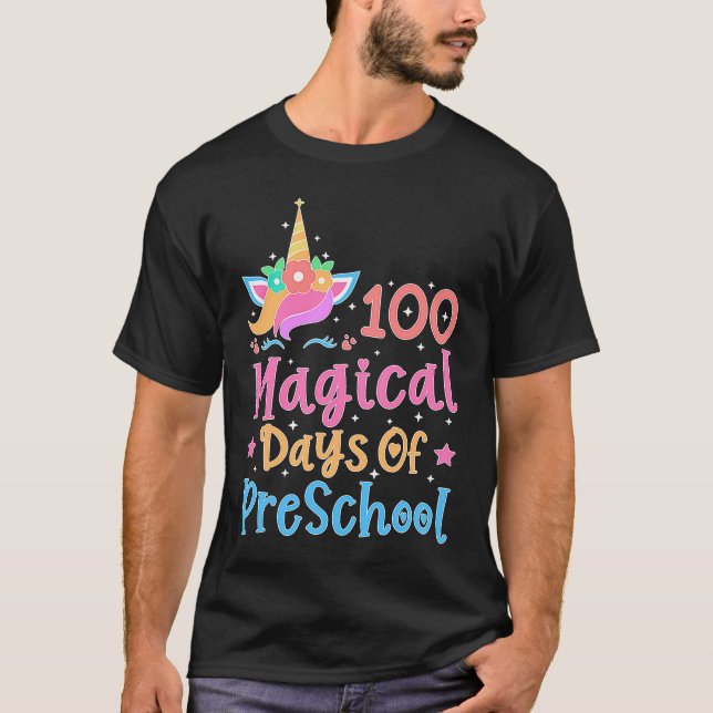 Camiseta 100 dias mágicos de ensino pré-escolar (Frente)