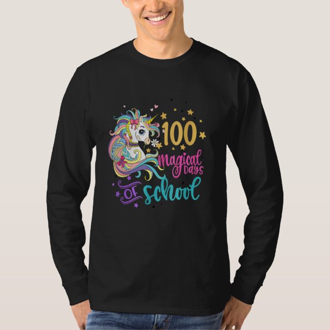 Camiseta 100 Dias Mágicos De Estudante De Unicórnio Escolar (Frente)