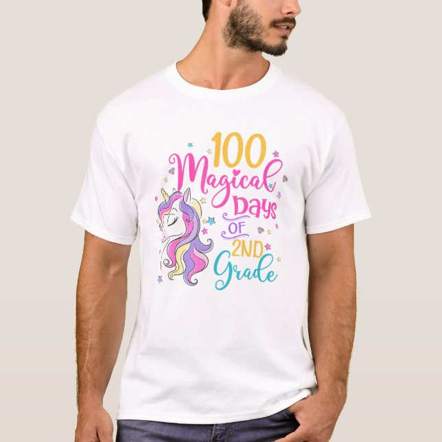 Camiseta 100 Dias Mágicos De Segundo Grau Unicórnio 100 Dia (Frente)