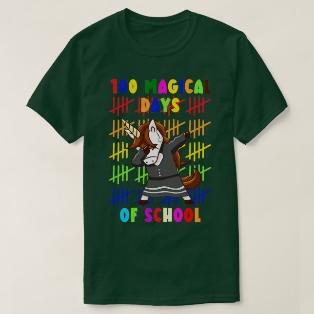 Camiseta 100 Dias Mágicos De Unicórnio Escolar (Frente do Design)