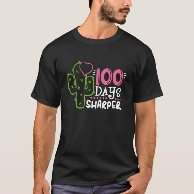 Camiseta 100 Dias Mais Afiado Feliz 100º Dia De Escola Cact (Frente)