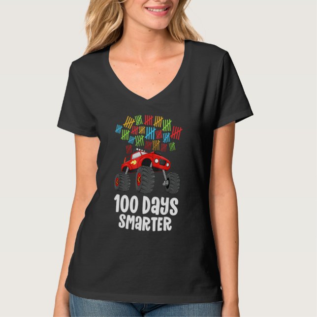 Camiseta 100 Dias Mais Inteligente Monster Truck Boy 100º D (Frente)