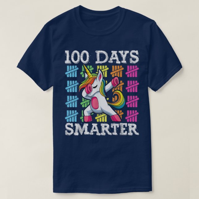 Camiseta 100 Dias Mais Inteligentes Dabbing Unicorn , Dab K (Frente do Design)