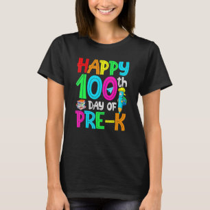 Camiseta 100 Dias Mais Inteligentes Pré-K Feliz 100º Dia da